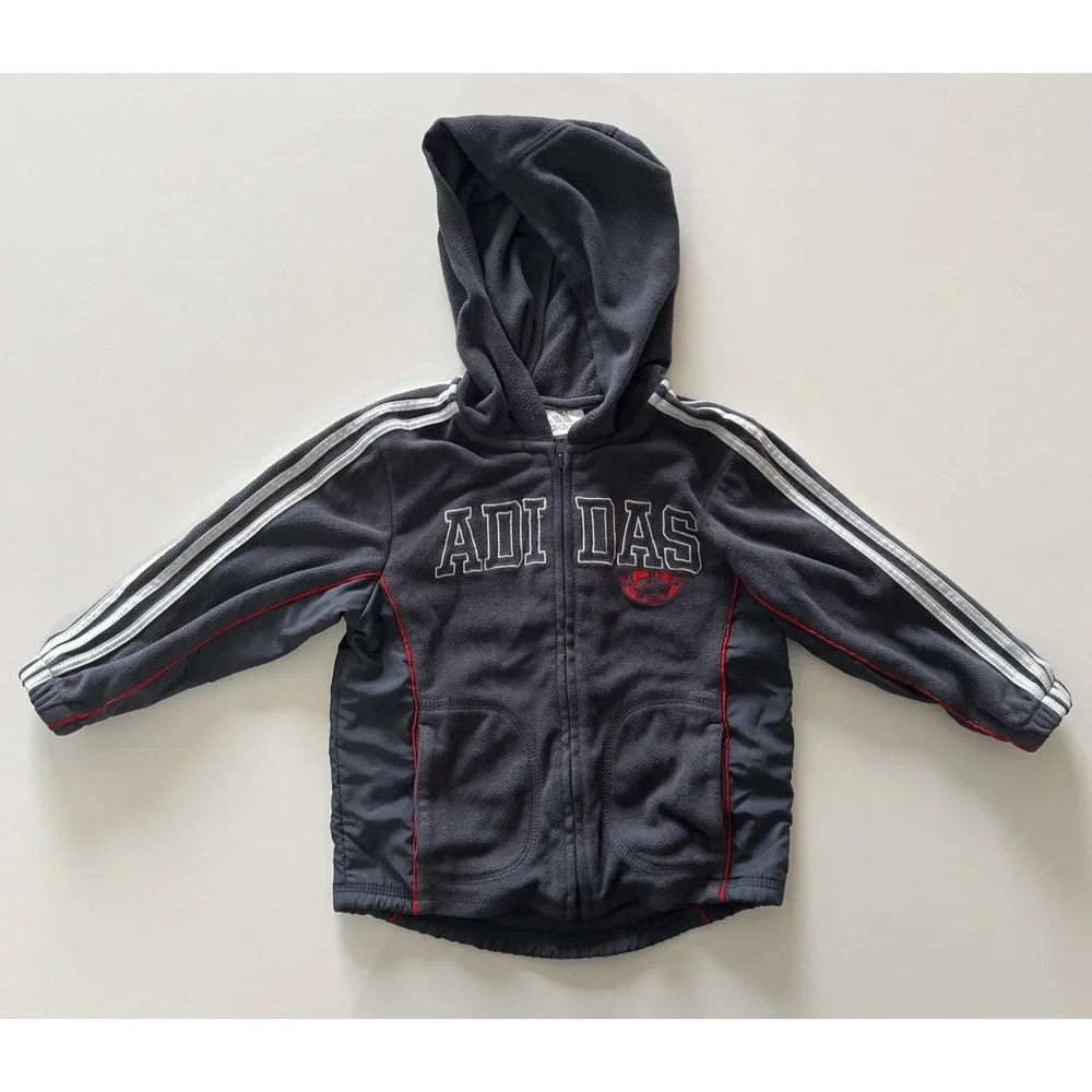 Adidas Toddler Size 24 Months Boys Zip Up‎ Fleece Sweatshirt Soccer Stripe Gray